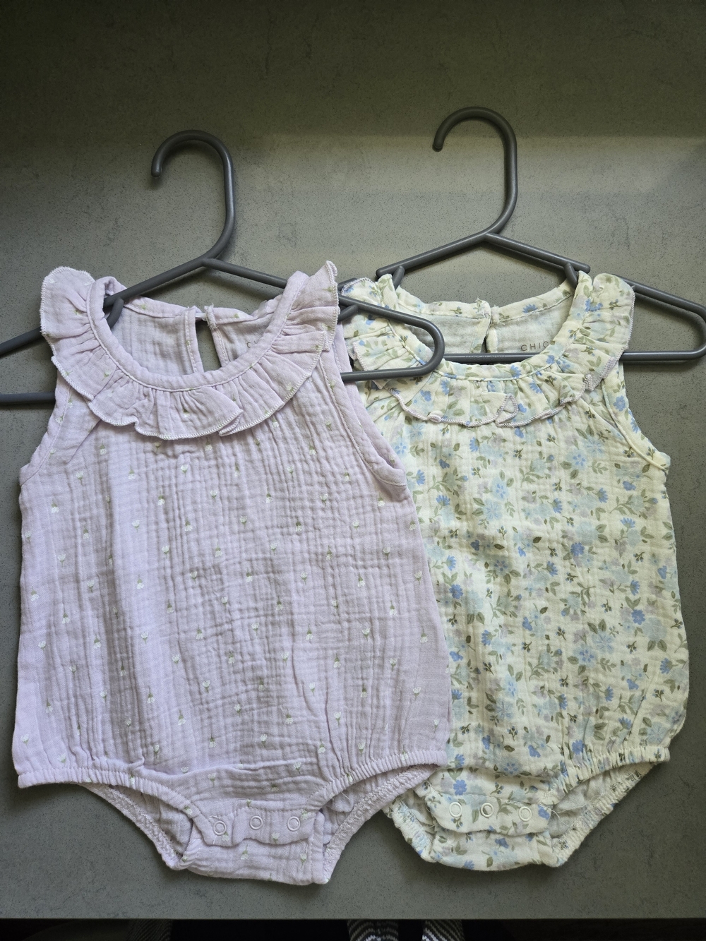 Baby Girls' Ruffle Collar One-Piece Rompers, Set Of 2- Purple & Floral